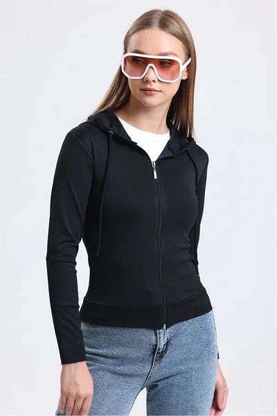 TENA Women's Black Hooded Zippered Scuba Fabric Sweatshirt