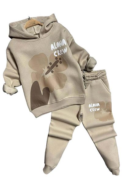 Riccotarz Σετ φόρμας για κορίτσια Aloha Crew Digital Print με κουκούλα μπεζ