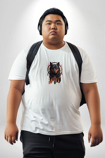 Angemiel تي شيرت Rottweiler Dream Pattern - أبيض، مقاس كبير، للنساء والرجال للجنسين