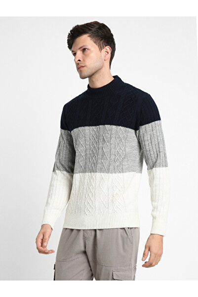 Dennis Lingo By Styli Textured Knit Color Block Sweater