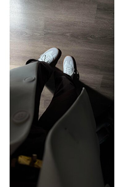 Eataly Shoes حذاء رياضي نسائي من جلد الغزال الأبيض - جلد حقيقي برباط