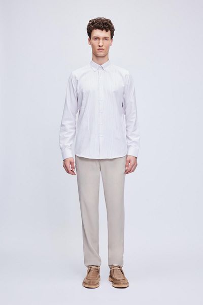 Hatemoğlu Καφέ Comfort Fit ριγέ βαμβακερό γιακά με μακρυμάνικο πουκάμισο