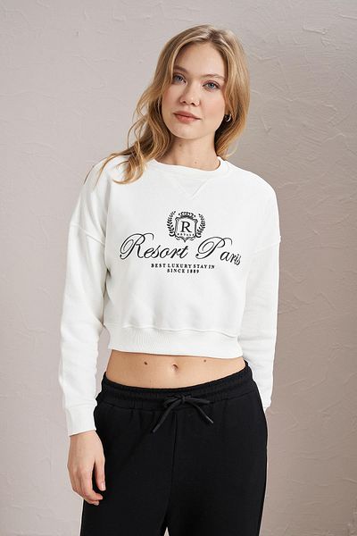 TENA Hanorac crop cu trei fire cu imprimeu Ecru Resort Paris pentru femei