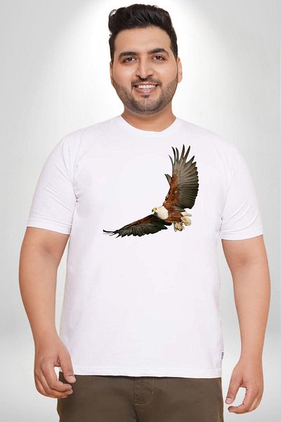 Angemiel تي شيرت أبيض كبير الحجم Eagle Freedom - للرجال والنساء للجنسين، مطبوع من الأمام