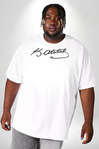 Angemiel Kemal Atatürk Signature - White Large Size Unisex T-Shirt