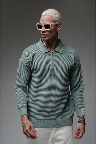 Butik Polo Neck Half Zippered Oversize Sweater
