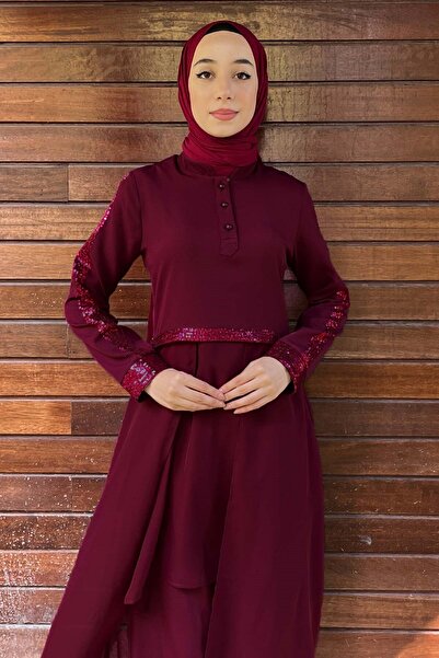 Modamihram مزيج مزدوج من الحجاب مزين بالترتر البرقوق 9561-2-38