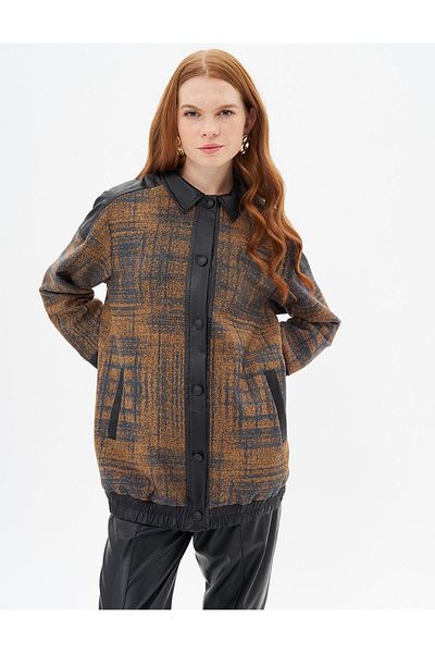 Kayra Camel Jacket - Γαρνιρισμένο με συνθετικό δέρμα