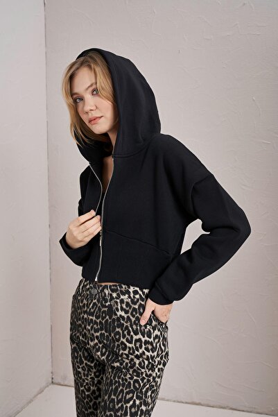 TENA Γυναικεία φούτερ με μαύρη κουκούλα με φερμουάρ στη μέση