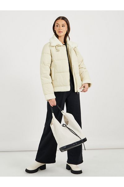 Styli Regular Fit Regular Length Padded Jacket with Faux Fur Lining