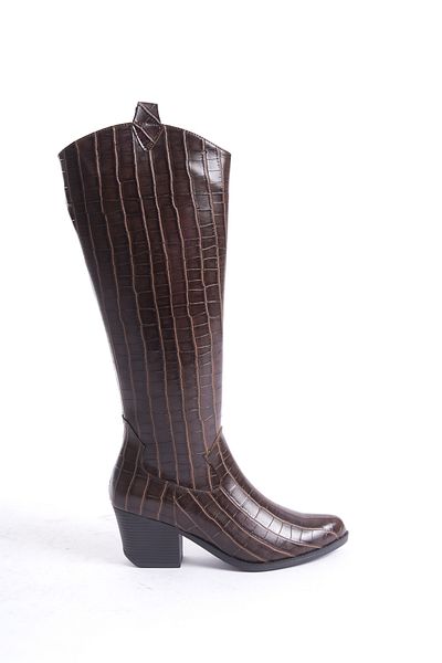 Shoesers Γυναικείες μπότες κροκό με φερμουάρ με χοντρό τακούνι, ειδικής σχεδίασης Western
