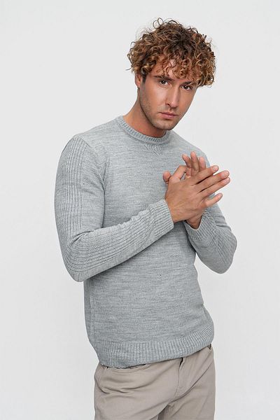 TENA Light Gray Melange Crew Neck Men's Knitwear Sweater