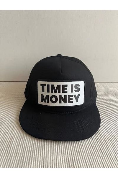 CosmoOutlet Time Is Money Slogan Unisex Black Color Hip Hop Cap with Removable Bench Logo