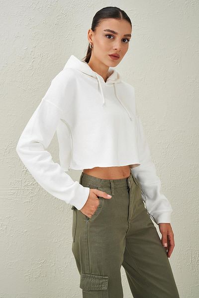TENA Women's Ecru Hooded Skirt with Filthy Stitching Crop Sweatshirt