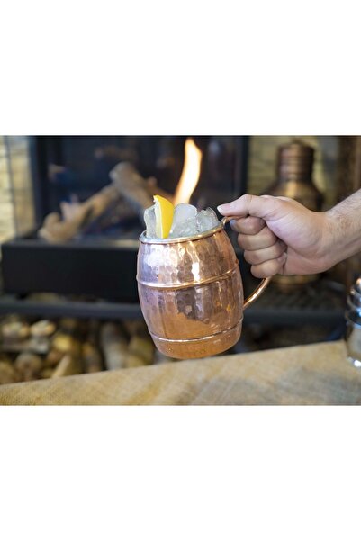 Bakır Concept Copper Mug Cup Barrel Model Hammer Forged Bright Copper Color