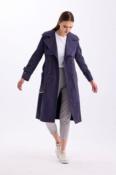 PASTELASTORE 100% Cotton Gabardine Long (110cm) Lined Belted Women's Trench Coat 1111
