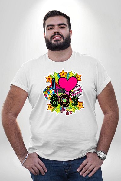 Angemiel White Large Size Women's Men's Unisex T-Shirt - I Love the 80s, Cassette and Special Gift