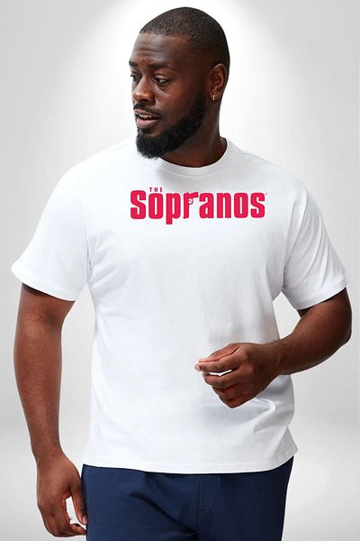 Angemiel تي شيرت The Sopranos باللون الأبيض مقاس كبير للجنسين - مطبوع من الأمام