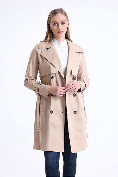 PASTELASTORE Stretchy Cotton Gabardine Midi (95CM) Unlined Women's Trench Coat 1118