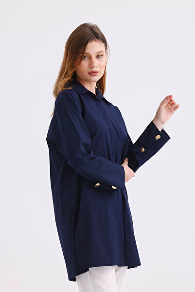 PASTELASTORE Cămașă lungă pentru femei, din popelin elastic, 96% bumbac, cu m...