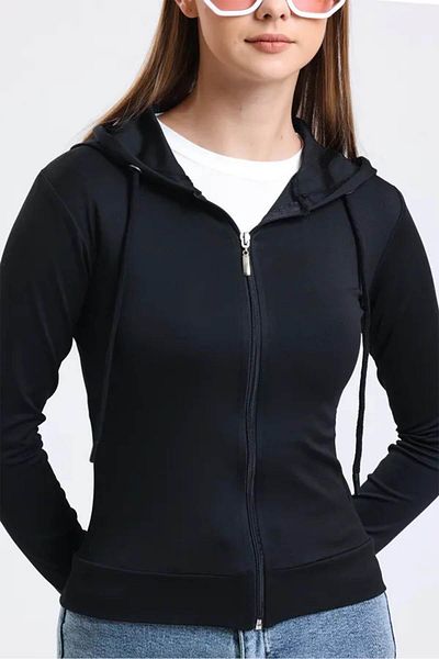 TENA Women's Black Hooded Zippered Scuba Fabric Sweatshirt