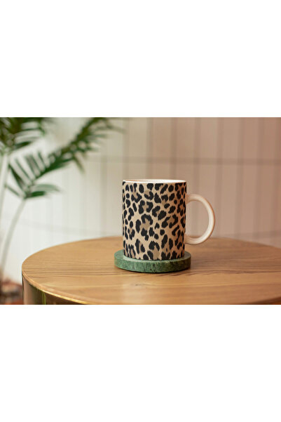 EYBaskı Tasarım Set of 2 Leopard Porcelain Cup and Coaster