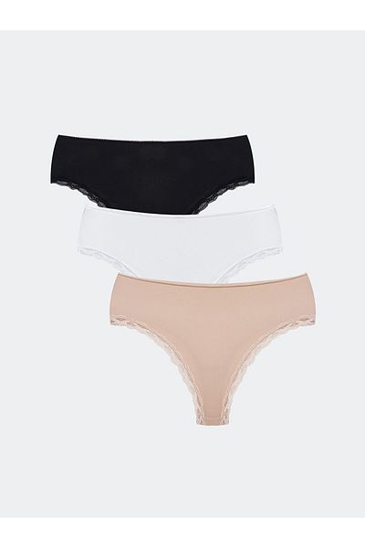 LC Waikiki Chiloți brazilian cu dantelă LCW, pachet de 3