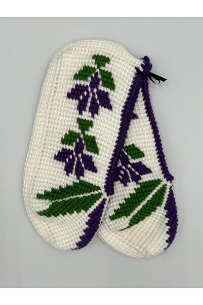 Şatilli Handmade Patik tunus işi patik el örgüsü patik çeyizlik hediyelik günlük patik mor karanfilli tunus işi patik