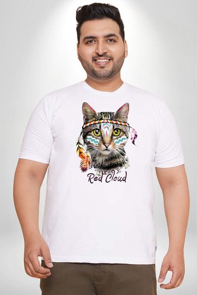 Angemiel تي شيرت Red Cloud Cat - أبيض مقاس كبير للجنسين