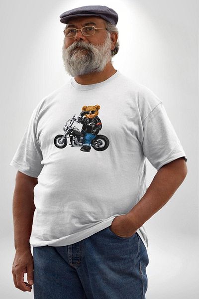 Angemiel White Plus Size Women's Men's Unisex T-Shirt - Helmet Sunglasses Motor Bear Front Printed