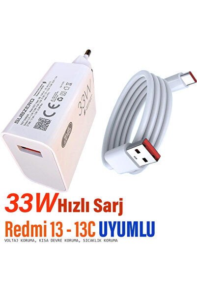 EXENAR Redmi 13C Şarj Aleti 33W HIZLI Şarj Cihazı ve Kablosu Redmi 13 Uyumlu Şajr