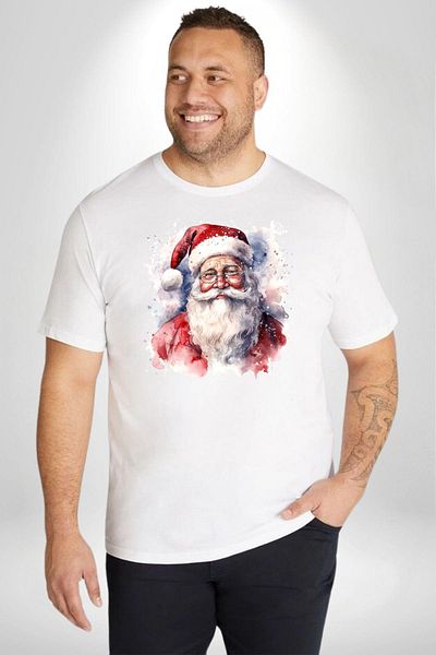 Angemiel تصميم رأس السنة الجديدة Happy Santa - تي شيرت أبيض كبير الحجم مطبوع أساسي للجنسين