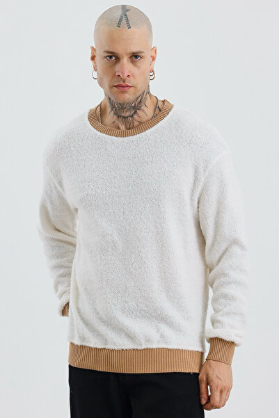 MADZEYMODA Чоловічий велосипедний комір Екрю Преміум плюшевий світшот Mz32033