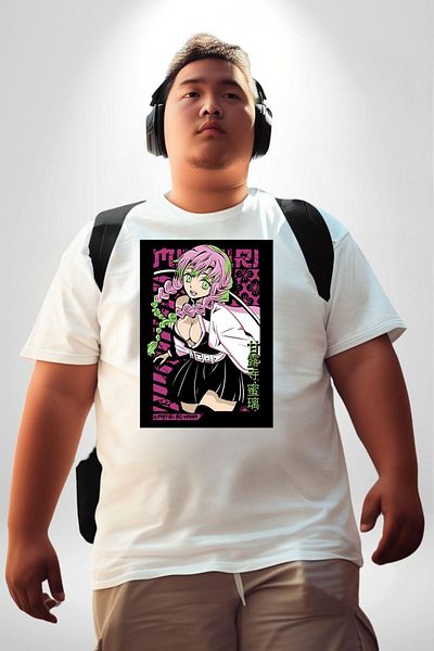 Angemiel Kimetsu No Yaiba Anime Patterned - Mitsuri Kanroji White, Large Size, Women Men Unisex Front B