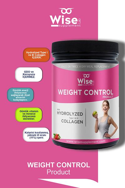 WiseLab Weight Control Hydrolyzed Type 1 - 3 Collagen Strawberry Flavored 651 Gr