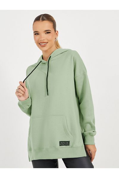 Styli Oversized Longline Hoodie with Badge & Side Slits