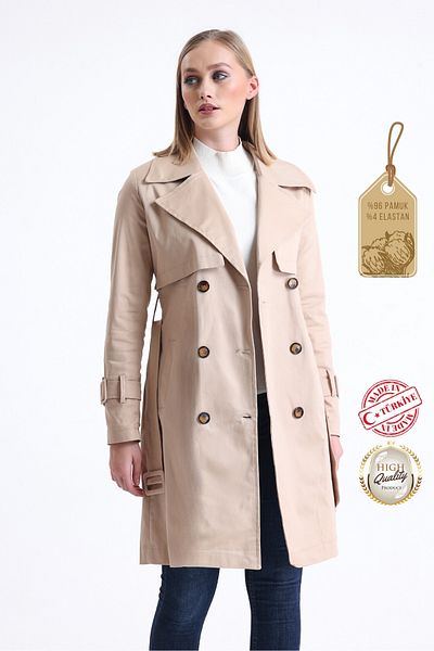 PASTELASTORE Stretchy Cotton Gabardine Midi (95CM) Unlined Women's Trench Coat 1118