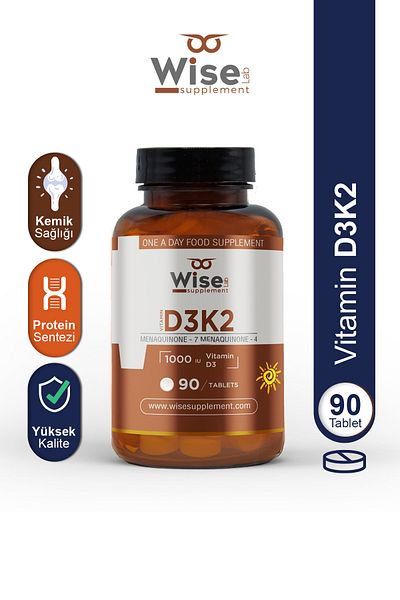 WiseLab Vitamin D3 K2 90 Tablet + Biotin, Zinc 2500 Mcg Hair and Nail Vitamin 30 Tablets