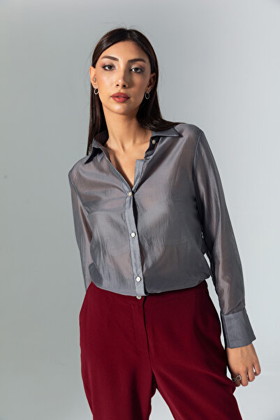 TUSSMADE Gri Parlak Gömlek