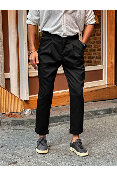 MFU collection Чоловічі штани з подвійними штанинами, з підвернутими краями, з пряжкою та ременем, з тканини бойфренд