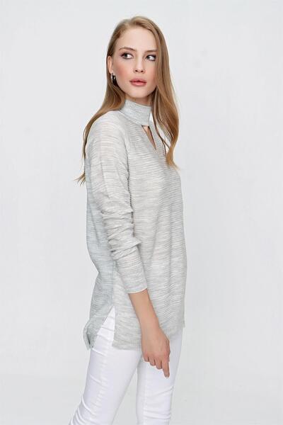 TENA Women's Gray Sweater with Window on the Front