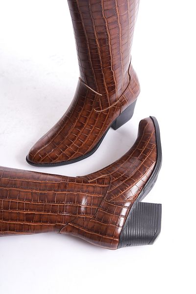 Shoesers Γυναικείες μπότες κροκό με φερμουάρ με χοντρό τακούνι, ειδικής σχεδίασης Western