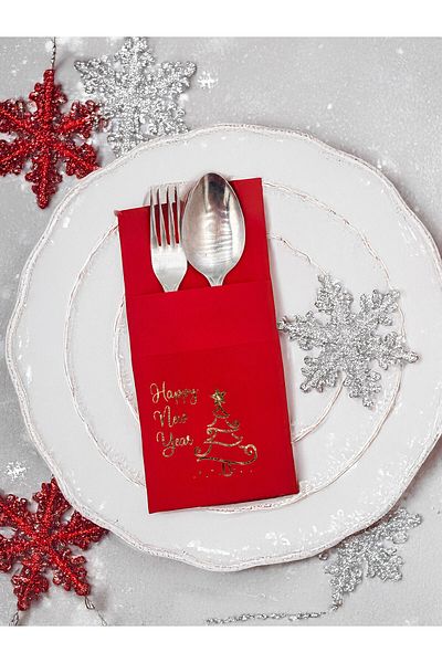 Artikel 12 Pieces Red Happy New Year Christmas Patterned Decor and Presentation Serving Napkins