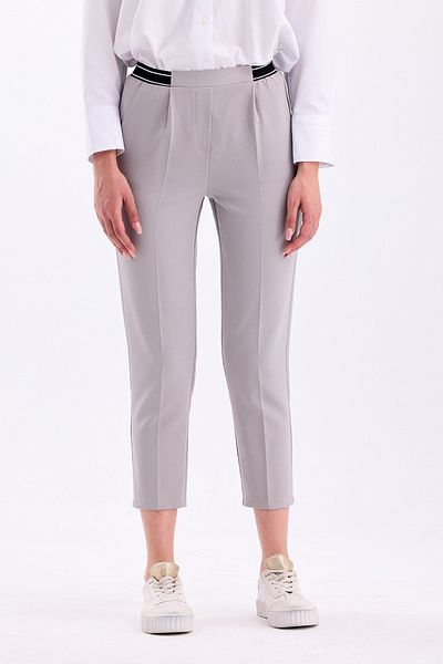 PASTELASTORE High Waist and Ankle Length Narrow Leg Women's Trousers 3333 - Waist Detail and Elastic