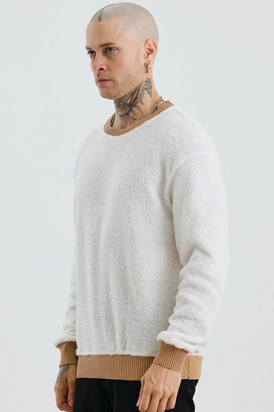 MADZEYMODA Мъжки суитшърт с кръгло деколте в цвят екрю, премиум плюш, Mz32033
