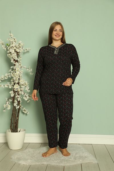 ERDENİZ TEKSTİL Set de pijamale pentru femei cu mâneci lungi și mărime mare / bumbac