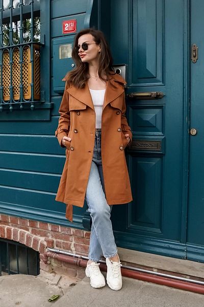 PASTELASTORE 100% Cotton Gabardine Midi (95CM) Lined Belted Women's Trench Coat 1113