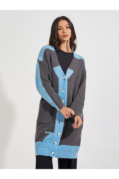 Styli Oversized Longline Chunky Knit Buttoned Cardigan