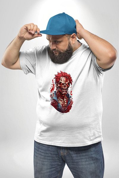 Angemiel تي شيرت The Walking Dead Zombie باللون الأبيض مقاس كبير للجنسين - مطبوع من الأمام
