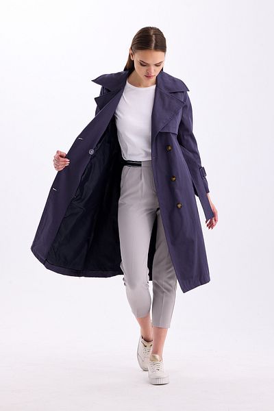 PASTELASTORE 100% Cotton Gabardine Long (110cm) Lined Belted Women's Trench Coat 1111